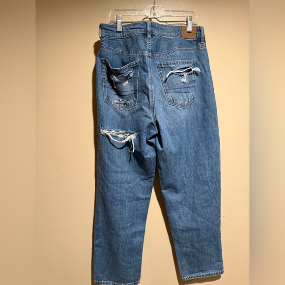 NWT American Eagle Mom Straight Jean Blue Denim plaid patchwork size 8 reg - Picture 6 of 12